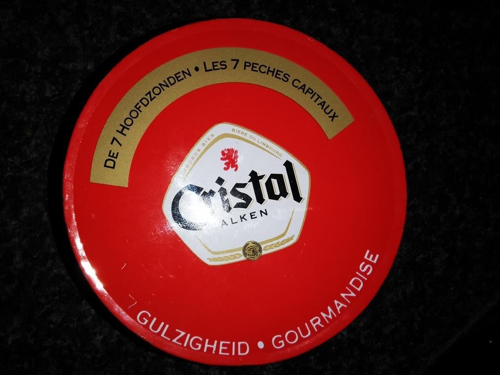 Cristal Alken de 7 hoofdzonden illustratie onderleggers, Verzamelen, Biermerken, Gebruikt, Viltje(s), Ophalen of Verzenden