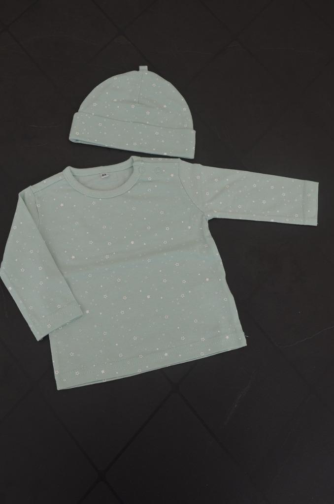 T-shirt lange mouw en muts sterretjes muntgroen maat 62, Kinderen en Baby's, Babykleding | Maat 62, Zeeman, Jongetje of Meisje