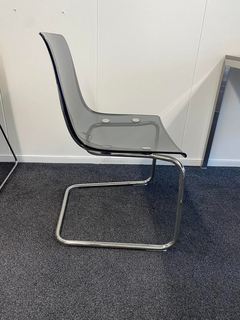 4 Ikea tobias stoelen, grijs, chromen onderstel, Ophalen, Zo goed als nieuw, Grijs