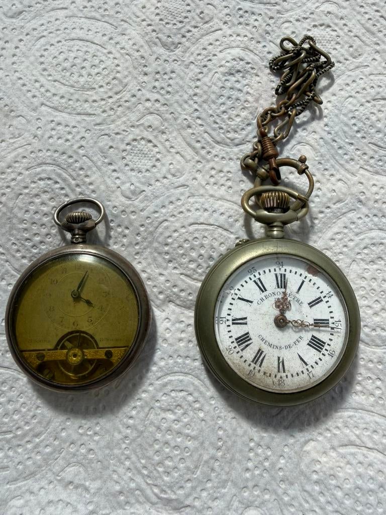 2 antieke zakhorloges, Handtassen en Accessoires, Ophalen of Verzenden, Zilver, Zakhorloge, Met ketting