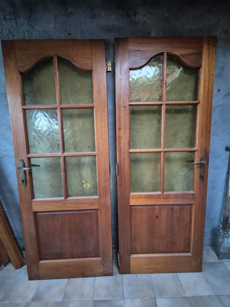 2 portes intérieures en bois massif avec verre, Bricolage & Construction, Fenêtres & Moustiquaires, Porte intérieure, Verre, Bois