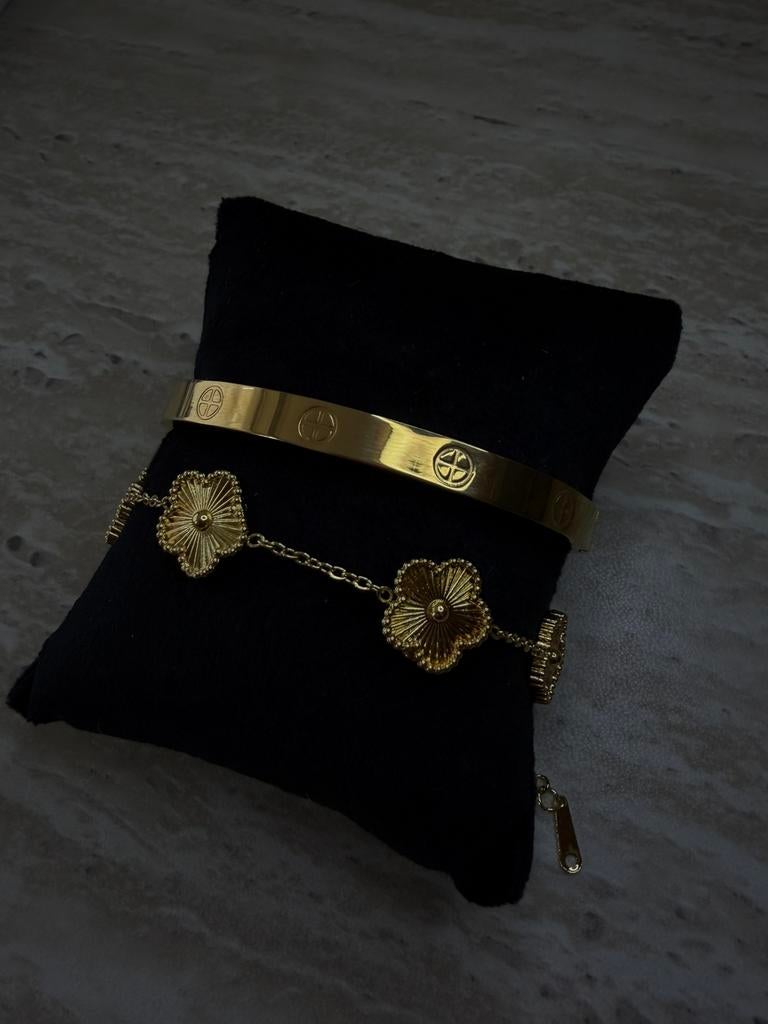 Lot bracelets acier inoxydable plaqué or neuf trèfle jonc, Enlèvement ou Envoi, Neuf, Or, Acier