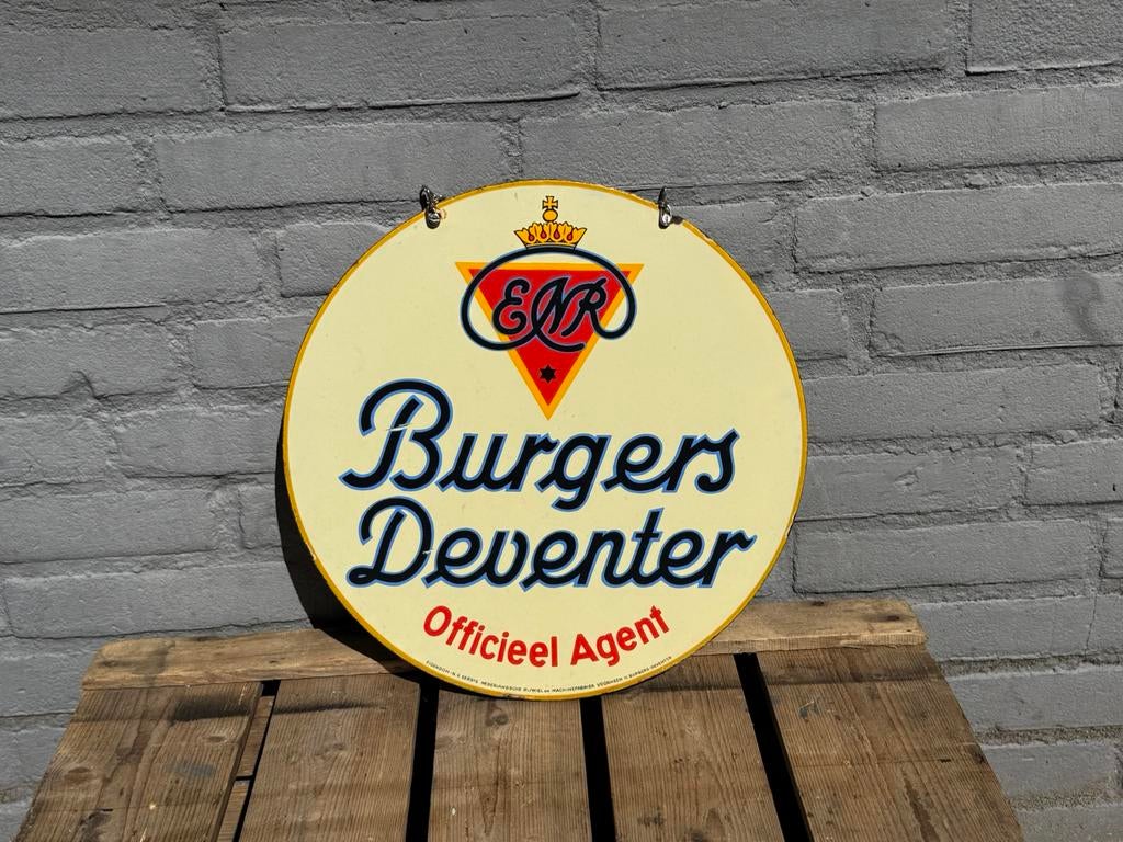 Burgers fietsen ENR oud emaille reclamebord, Ophalen of Verzenden