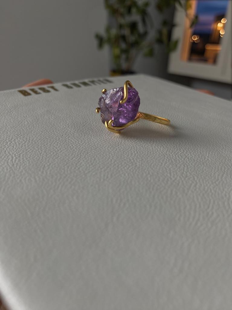 Amethist ring natuurljike paarse amethist, Met kristal, Paars, Nieuw, Ophalen of Verzenden