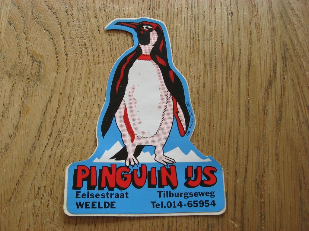 Pinguin ijs Weelde 8 x 11 cm Sticker, Verzamelen, Ophalen of Verzenden, Nieuw, Bedrijf of Vereniging