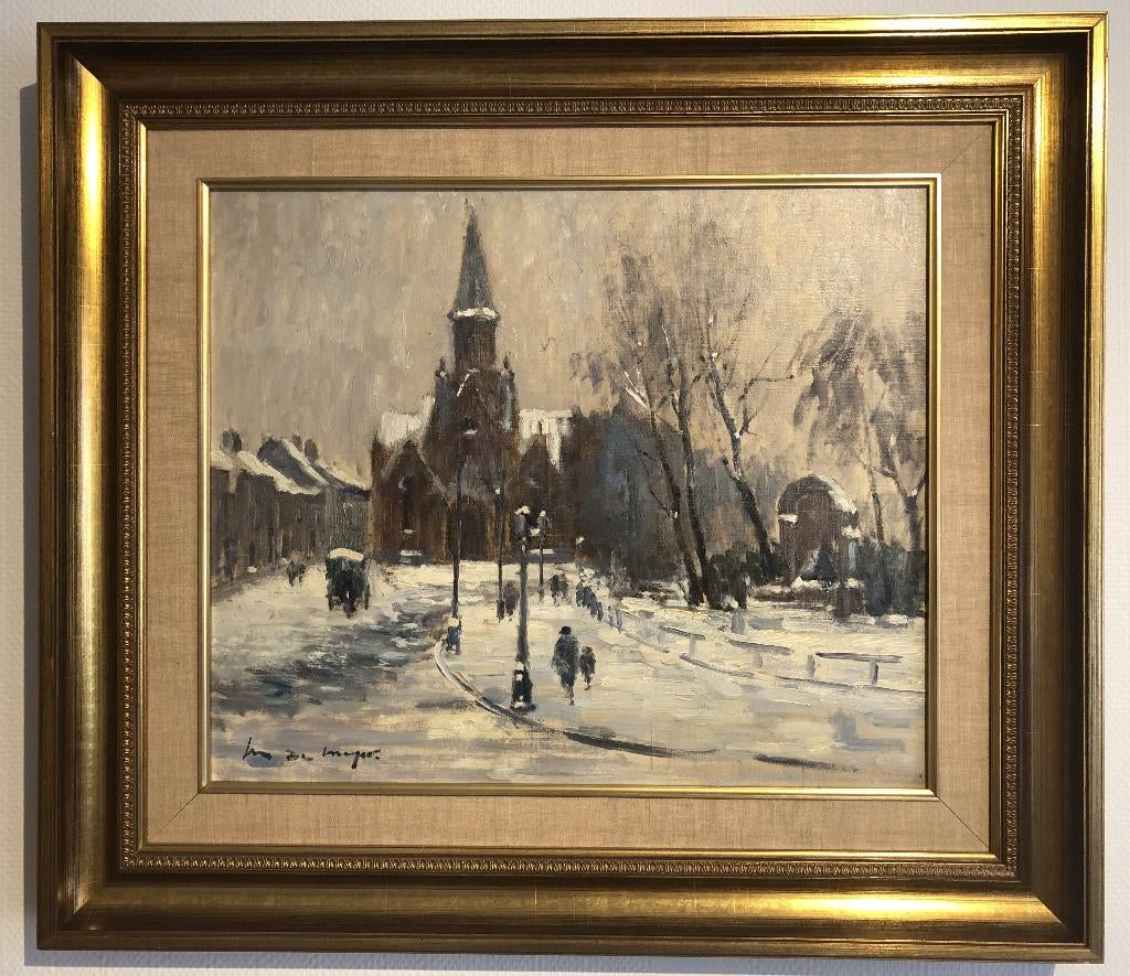 Heilige Kruiskerk Elsene in de winter, Antiek en Kunst, Kunst | Schilderijen | Klassiek, Ophalen