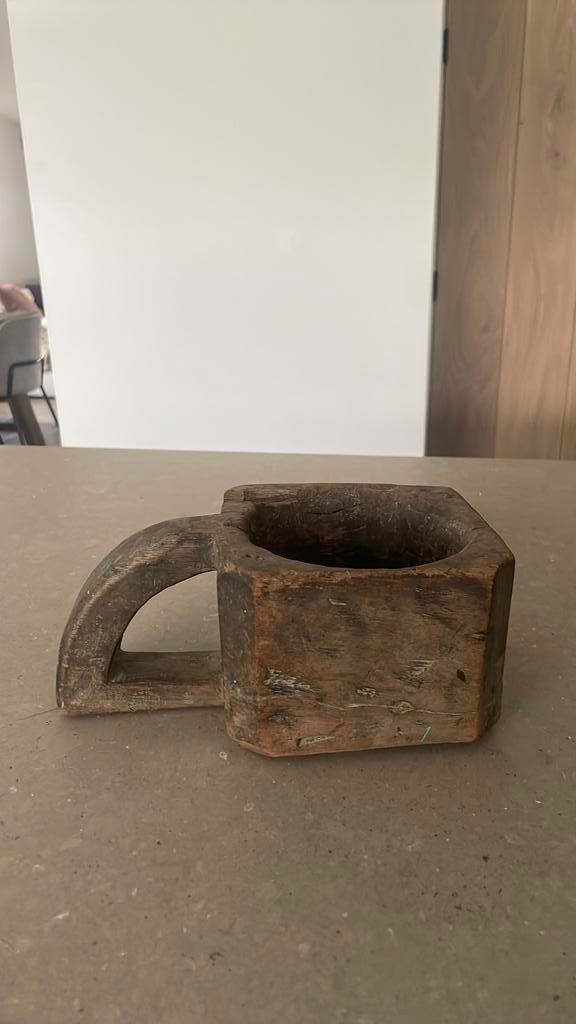 Houten vijzel met handvat hoffz stijl landelijk  puur, Huis en Inrichting, Ophalen of Verzenden, Hout