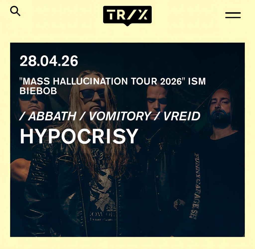 2x billets - Hypocrisy, hard rock, le 28/04, Trix Antwerp