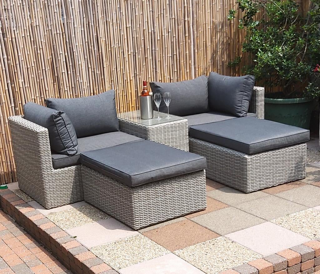 Loungeset staal en wicker - kussens inbegrepen -, Tuin en Terras, Tuinsets en Loungesets, Zo goed als nieuw, Loungeset, Wicker