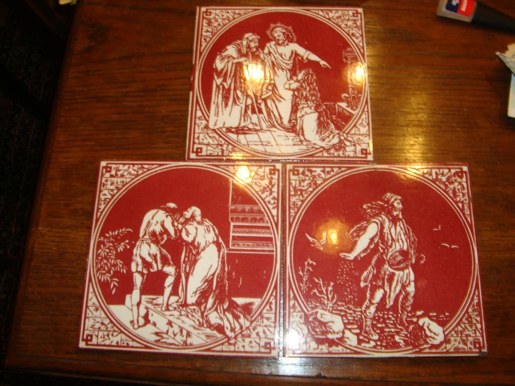 3 Arts & Crafts Minton tegels. 19de eeuw., Antiek en Kunst, Ophalen