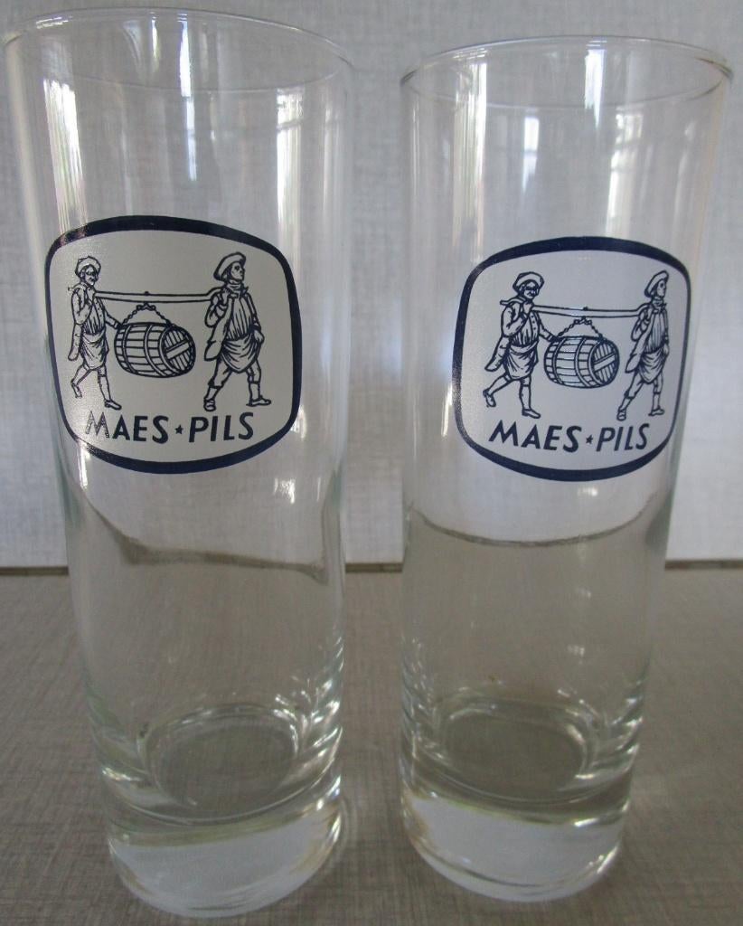 2 bierglazen MAES PILS (type longdrink - vintage '90) OPRUIM, Verzamelen, Ophalen of Verzenden, Zo goed als nieuw, Glas of Glazen