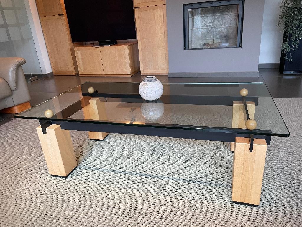 Table basse design avec plateau en verre flottant, Maison & Meubles, Enlèvement, Comme neuf, Verre