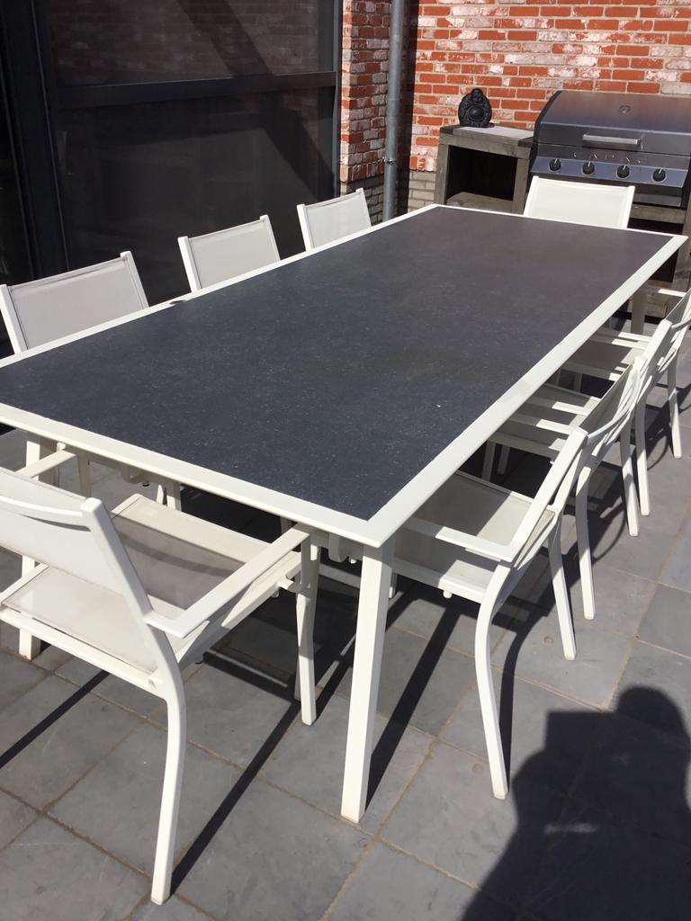Aluminium tuinset wit  8stoelen, Tuin en Terras, Ophalen, Gebruikt, Aluminium, Tuinset