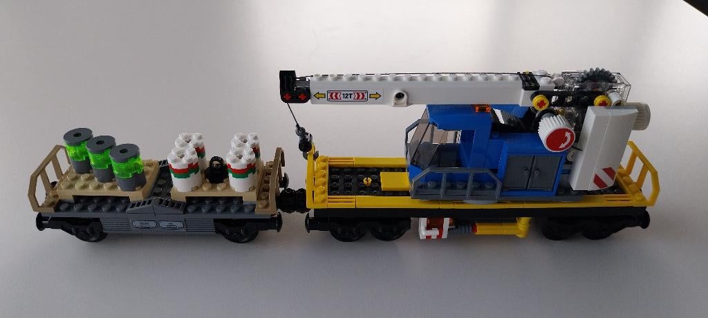 Lego trein: palletten wagon + kraanwagon, Ophalen of Verzenden, Lego