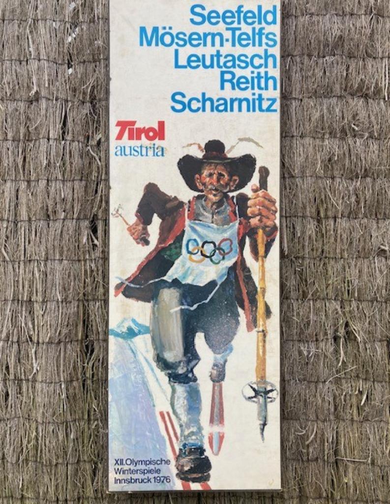 Affiche-Op hout-Ski-Olympische-Winter-Spelen-1976-Tirol-Rare, Antiek en Kunst, Ophalen
