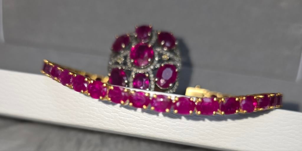 gouden ring en armband met robijnen en briljanten, Bijoux, Sacs & Beauté, Bagues, Enlèvement, Comme neuf, Jaune, Or