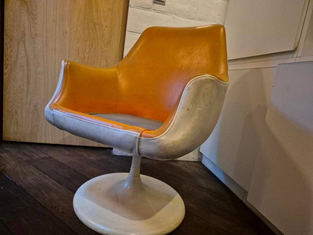 Fauteuil pivotant Lusch Erzeugnis orange vintage original, Maison & Meubles, Fauteuils, Moins de 75 cm, Synthétique, Enlèvement