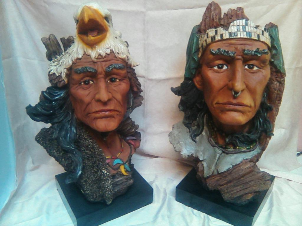 Koppel Indianen op sokkel -prachtige uitvoering- hoogte 52cm, Antiek en Kunst, Ophalen