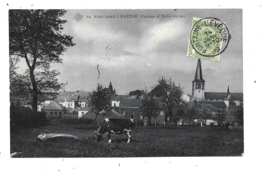 Fontaine-l'Evêque NA179: Paysage et Eglise ( SBP ), Envoi, Avant 1920, Affranchie, Hainaut