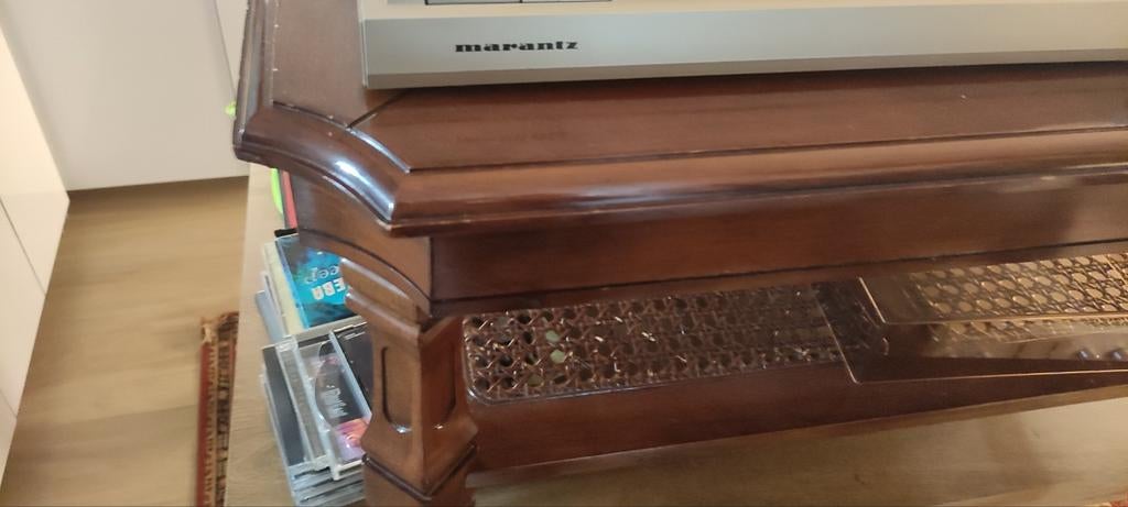 TABLE BASSE BOIS EXOTIQUE/VERRE BISEAU, Maison & Meubles, Verre