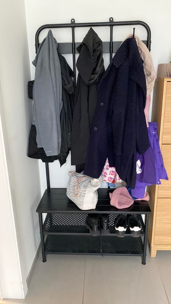 Kapstok en bank m schoenopberger, zwart,İKEA, Wandkapstok, Gebruikt, Ophalen of Verzenden, Metaal