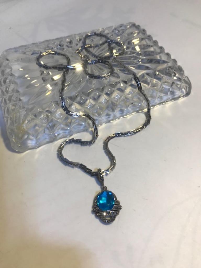 Collier & pendentif Argent pierre bleue topaze L 60✨💑💎🎁👌, Bijoux, Sacs & Beauté, Enlèvement ou Envoi, Comme neuf, Avec pendentif
