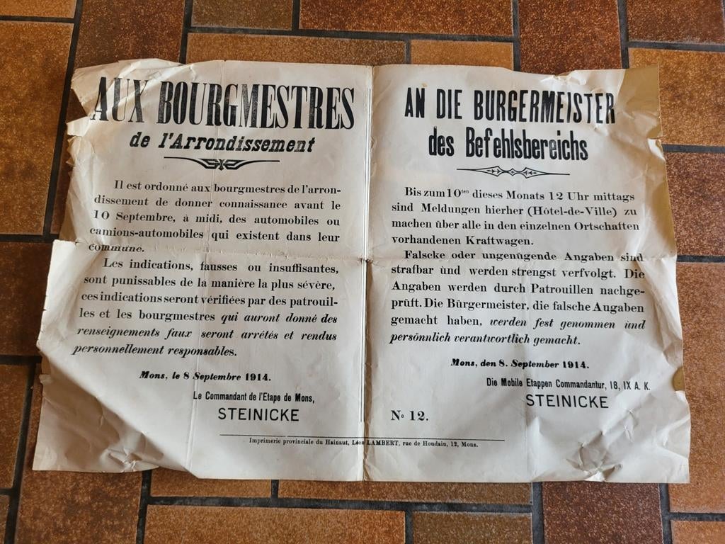 Avis aux bourgmestres, Belgique 1WW, Ophalen of Verzenden