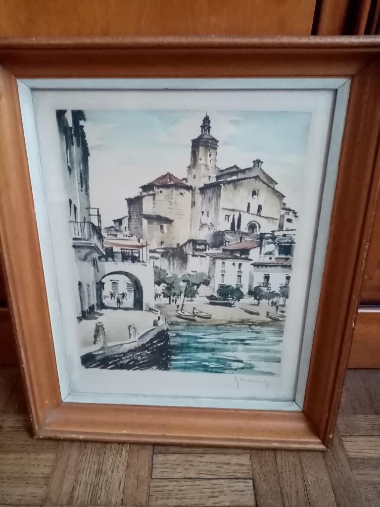 Aquatintgravure Cadaques Roger Hebbelinck 35/29cm, Antiek en Kunst, Kunst | Etsen en Gravures, Ophalen of Verzenden