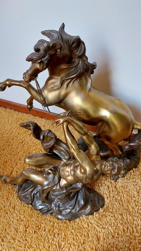 Antiek beeld Zamak legering paard met man, Enlèvement