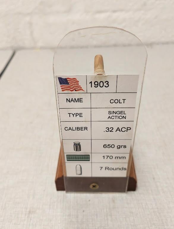 Présentoir en bois/plexiglas pour pistolet Colt Mod1903, Enlèvement ou Envoi, Armée de terre, Autres types
