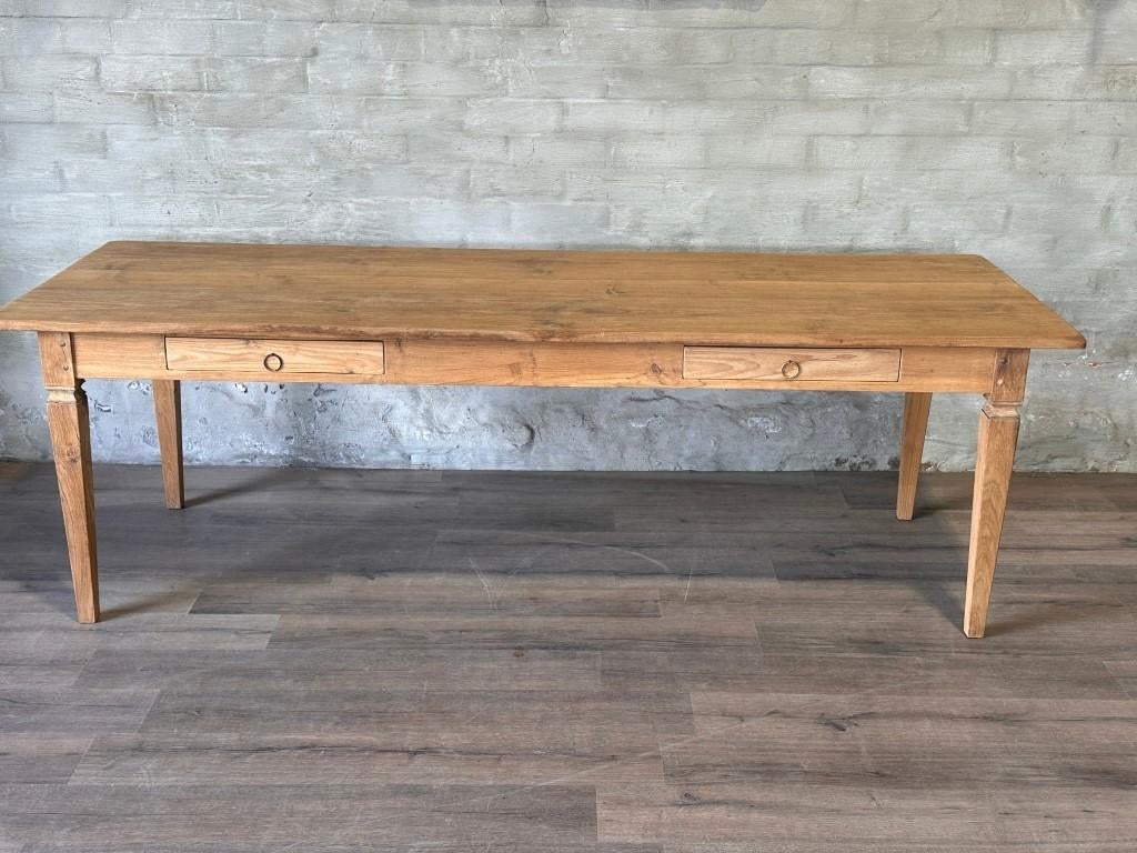 Franse boerentafel - 250 x 92 cm + 79 cm hoog / 2 lades, Eikenhout, 200 cm of meer, Vijf personen of meer, Rechthoekig
