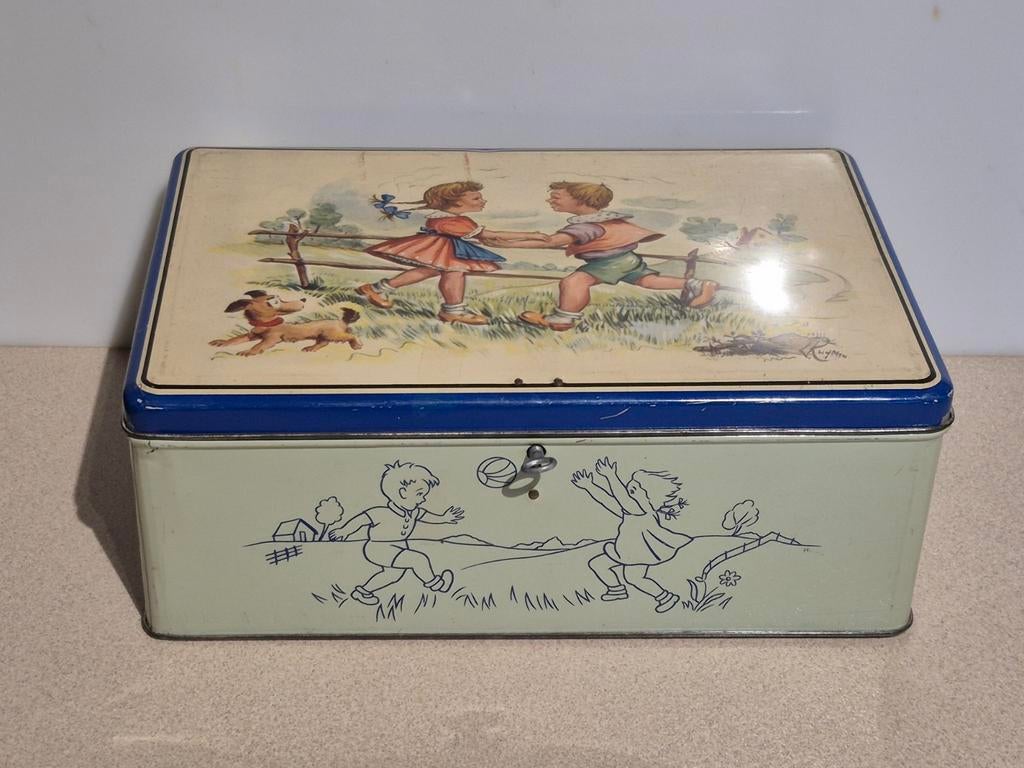 Vintage blikken metalen doos Van Melle met sleuteltje, Ophalen of Verzenden, Gebruikt, Overige