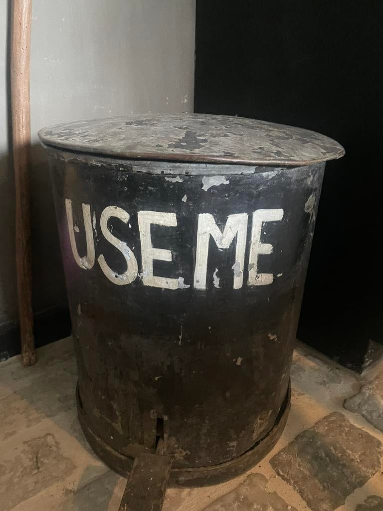 Brocante gietijzeren vuilnisbak met voetenpedaal, Ophalen of Verzenden