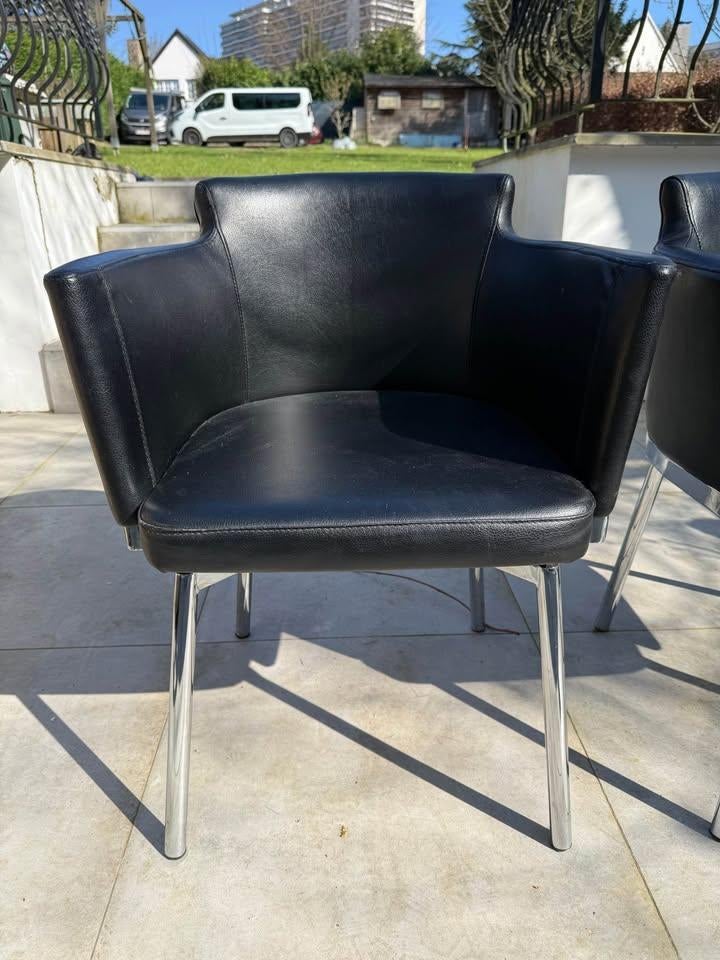 2 Chaises de bureau en cuir noir, Enlèvement, Utilisé, Noir, Chaise de bureau