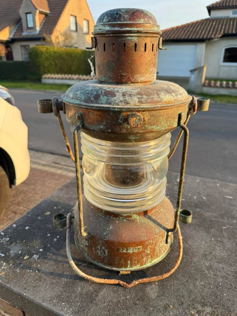 Oude Koperen Lamp, Verzamelen, Scheepvaart, Ophalen, Zo goed als nieuw