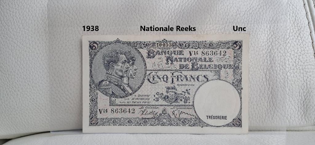 5 frank Nationale Reeks 1938 - Unc, Postzegels en Munten, Bankbiljetten | België, Ophalen of Verzenden, Los biljet