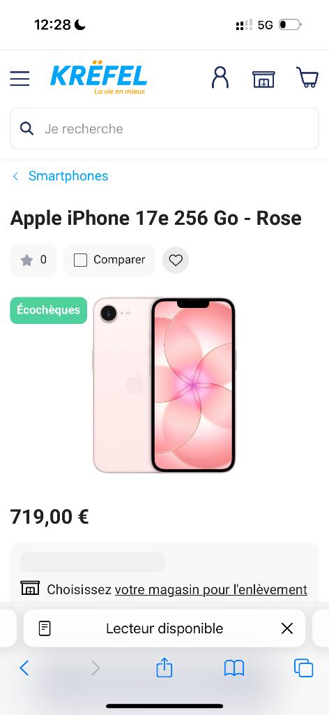 iPhone 17e, Télécoms, Téléphonie mobile | Apple iPhone, Rose, Autres modèles, Enlèvement, Sans abonnement