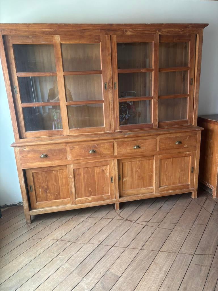 IN OPTIE Vol houten wandkast/boekenkast, Huis en Inrichting, Kasten | Buffetkasten, Ophalen, Gebruikt, Met deur(en), 200 cm of meer