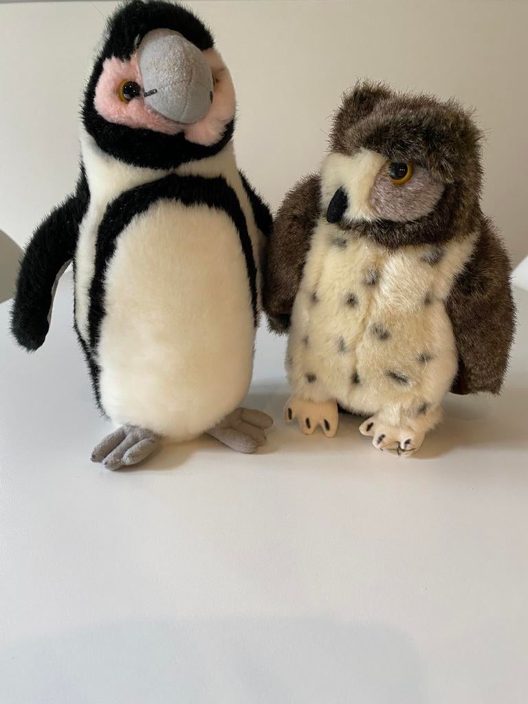 Heinen uil en pinguïn Planckendael, Kinderen en Baby's, Speelgoed | Knuffels en Pluche, Gebruikt, Pinguïn, Overige merken, Bruin