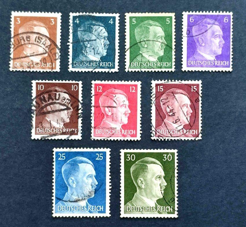 Deutsches Reich: 9X verschillende A.Hitler 01/08/1941, Enlèvement ou Envoi, Autres périodes, Affranchi