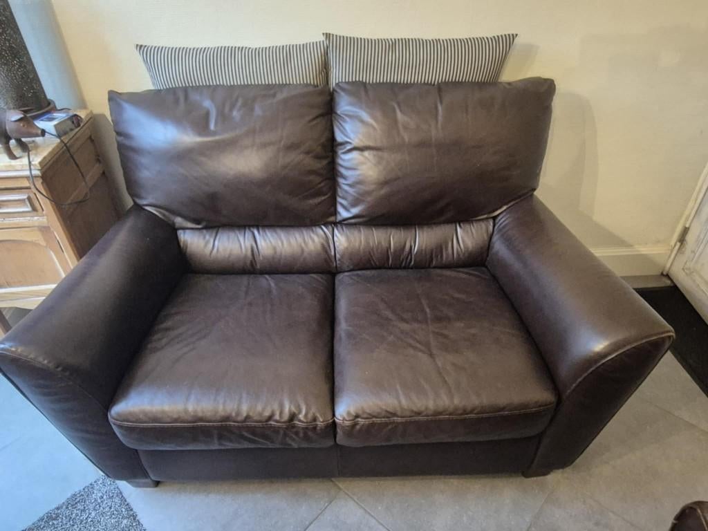 canapé lit 3 places plus canapé 2 places cuir brun, Enlèvement, Utilisé, Cuir, Canapé cuir