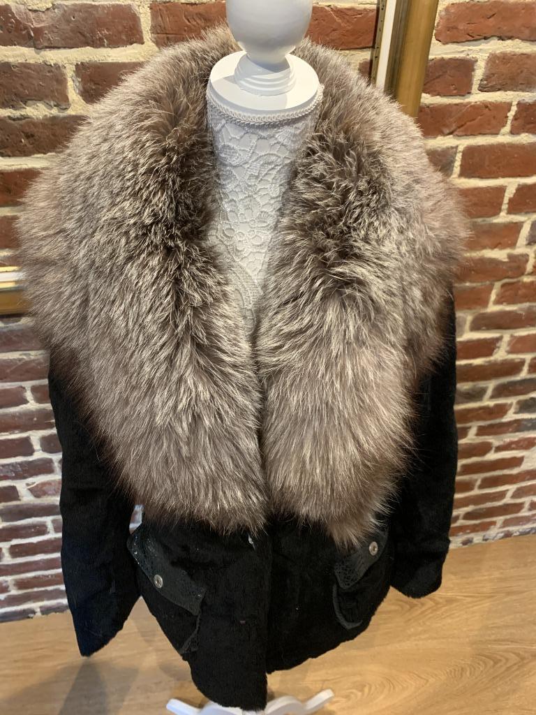 Magnifique veste col fourrure renard argenté S, Enlèvement ou Envoi, Porté, Taille 36 (S)