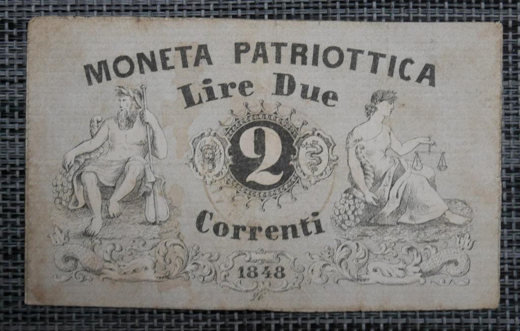 Billet 2 Lire Italie 1848 Moneta Patriottica, Enlèvement ou Envoi, Italie, Billets en vrac