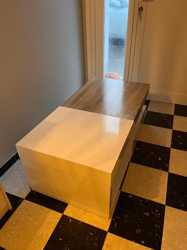 Salontafel wit lak en hout, Ophalen, Gebruikt