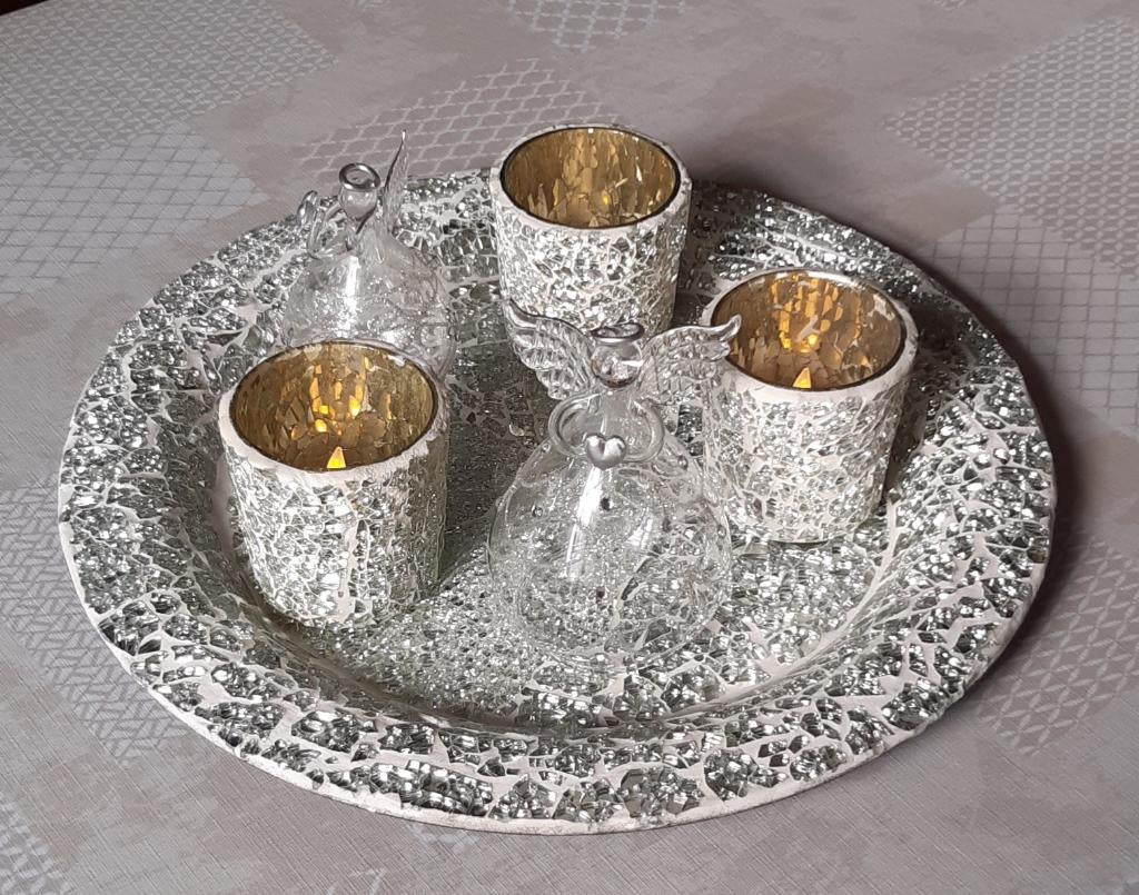 schaal decoratie + kaarslichtjes + engelen, Diversen, Kerst, Ophalen, Zo goed als nieuw