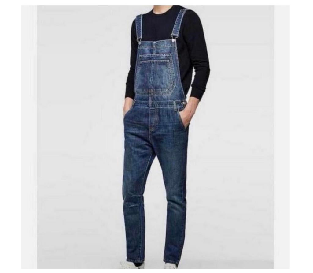 Zara man mens Overal Blauwe Slim Denim spijkerstof maat M, Kleding | Heren, Ophalen of Verzenden, Zo goed als nieuw