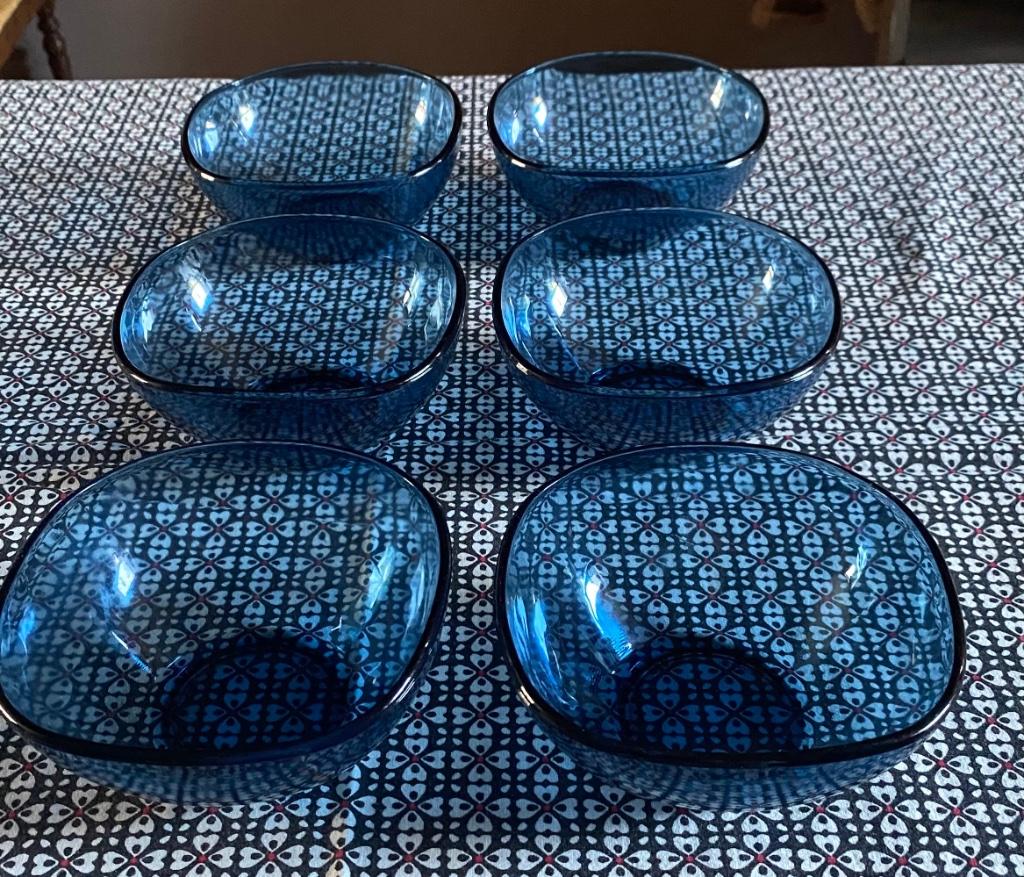 6 raviers en verre bleu, Enlèvement ou Envoi, Comme neuf, Verre, Autres styles