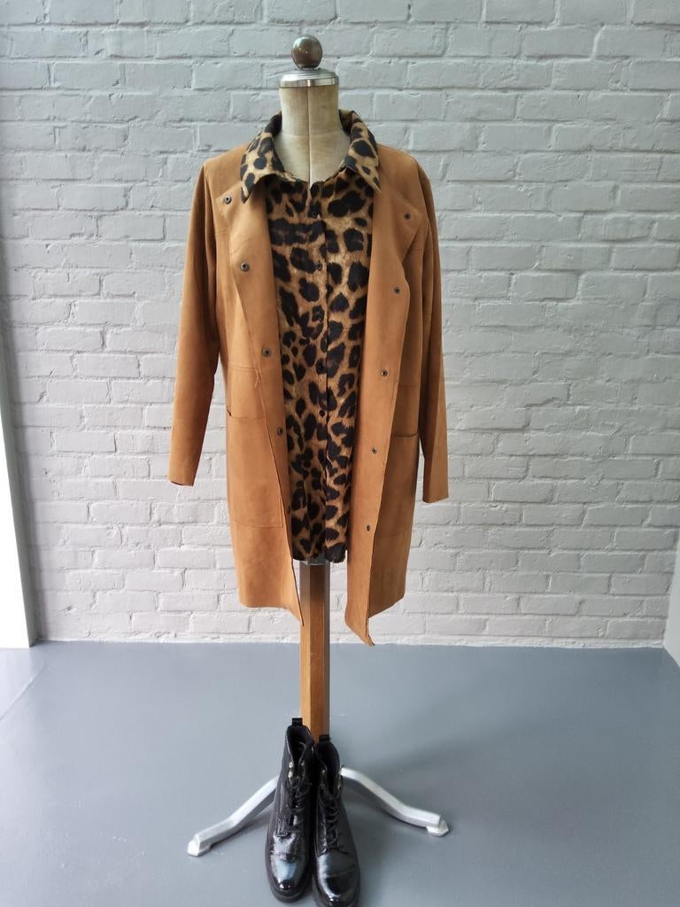 Cognackleurige jas in peau de pêche Paprika 44, Taille 42/44 (L), Enlèvement ou Envoi, Comme neuf, Brun