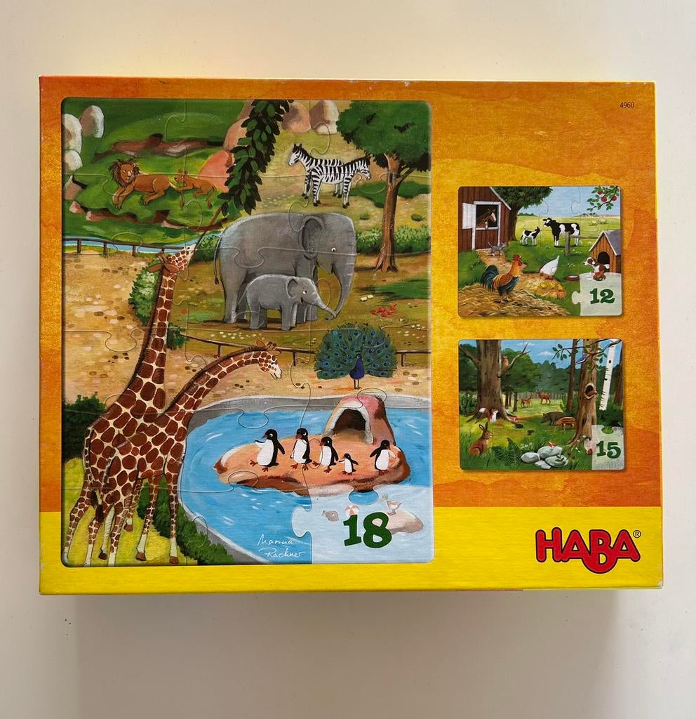 Haba - 3 puzzels in 1 doos - volledige set., Kinderen en Baby's, Ophalen, Zo goed als nieuw