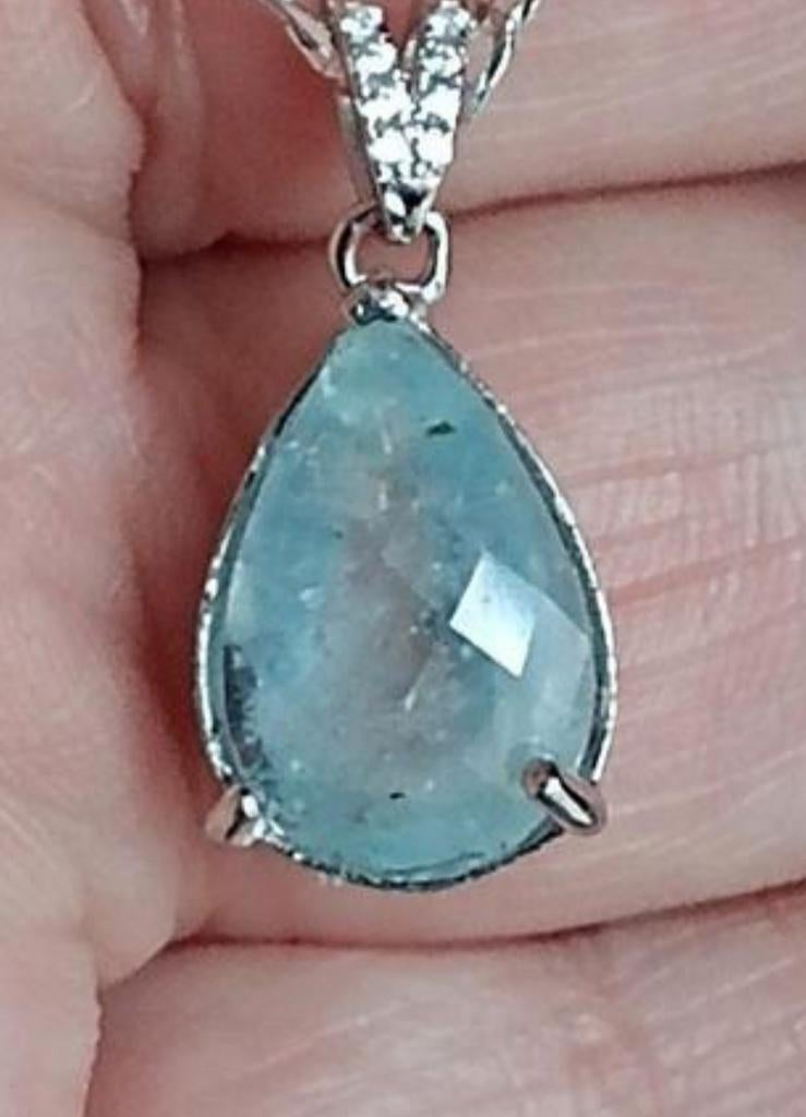 Pendentif en argent massif avec aigue marine de Brésil, Bijoux, Sacs & Beauté, Neuf, Enlèvement ou Envoi, Avec pierre précieuse